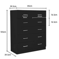 Sarantino Tallboy Dresser 6 Chest Of Drawers Table Cabinet Bedroom Storage Black Furniture Kings Warehouse 