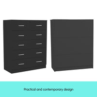 Sarantino Tallboy Dresser 6 Chest Of Drawers Table Cabinet Bedroom Storage Black Furniture Kings Warehouse 