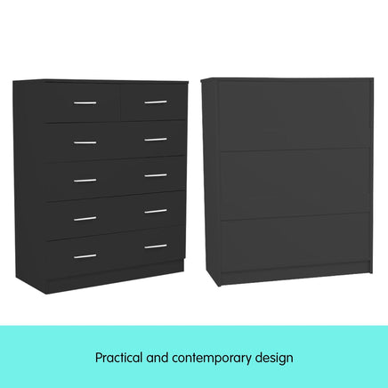 Sarantino Tallboy Dresser 6 Chest Of Drawers Table Cabinet Bedroom Storage Black Furniture Kings Warehouse 