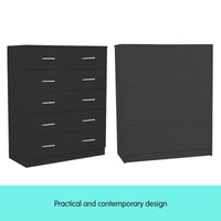 Sarantino Tallboy Dresser 6 Chest Of Drawers Table Cabinet Bedroom Storage Black Kings Warehouse 