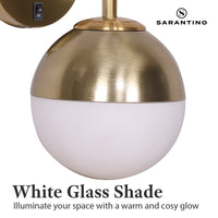 Sarantino Wall Lamp with Gold Metal Base and White Glass Shade Kings Warehouse 