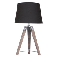 Sarantino Wooden Tripod Table Lamp With Black Taper Fabric Shade Kings Warehouse 