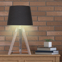 Sarantino Wooden Tripod Table Lamp With Black Taper Fabric Shade Kings Warehouse 