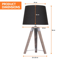 Sarantino Wooden Tripod Table Lamp With Black Taper Fabric Shade Kings Warehouse 