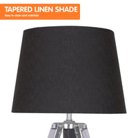 Sarantino Wooden Tripod Table Lamp With Black Taper Fabric Shade Kings Warehouse 