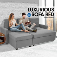 Sarantino3-seater Corner Sofa Bed With Storage Lounge Chaise Couch - Light Grey Kings Warehouse 