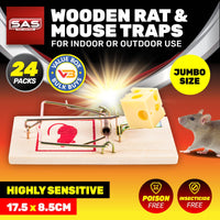 SAS Pest Control 24PCE Mouse Traps Jumbo Wooden Indoor/Outdoor 17.5 x 8.5cm Kings Warehouse 