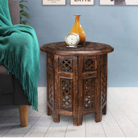 Scilla Rubber Wood Timber Round 45cm Side Table - Burnt Natural Kings Warehouse 