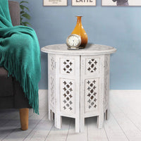 Scilla Rubber Wood Timber Round 45cm Side Table - White Kings Warehouse 