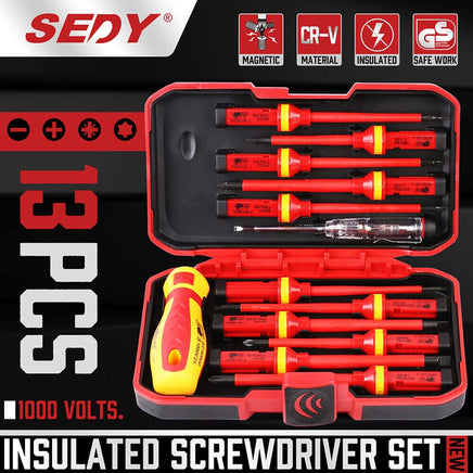 SEDY 13Pcs 1000V Magnetic Insulated Electrician Screwdriver Set VDE Certified Auto Accessories Kings Warehouse 