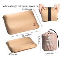 Self Inflating Camping Pillow with Ergonomic 3D Support - Gold Outdoor Recreation Kings Warehouse 