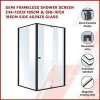Semi Frameless Shower Screen (114~122)x 195cm & (98~101)x195cm Side AS/NZS Glass Kings Warehouse 