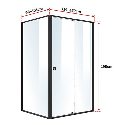 Semi Frameless Shower Screen (114~122)x 195cm & (98~101)x195cm Side AS/NZS Glass Kings Warehouse 