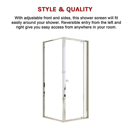 Semi Frameless Shower Screen (74~82)x 195cm & (77~80)x 195cm Side AS/NZS Glass Furniture Kings Warehouse 
