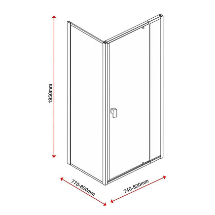 Semi Frameless Shower Screen (74~82)x 195cm & (77~80)x 195cm Side AS/NZS Glass Furniture Kings Warehouse 