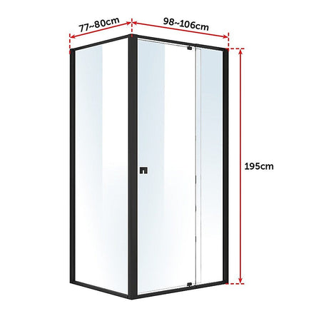 Semi Frameless Shower Screen (98~106)x 195cm & (77~80)x 195cm Side AS/NZS Glass Furniture Kings Warehouse 
