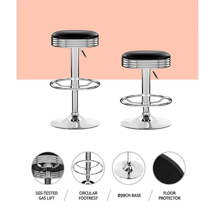 Set of 2 Backless PU Leather Bar Stools - Black and Chrome Furniture Kings Warehouse 
