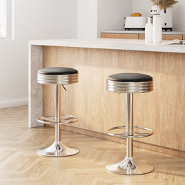 Set of 2 Backless PU Leather Bar Stools - Black and Chrome Furniture Kings Warehouse 