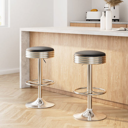 Set of 2 Backless PU Leather Bar Stools - Black and Chrome Furniture Kings Warehouse 