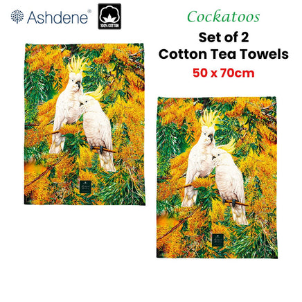 Set of 2 Backyard Beauties Kitchen Tea Towels Cockatoos 50 x 70 cm Home & Garden Kings Warehouse 