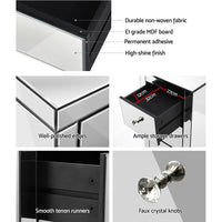 Set of 2 Bedside Table 3 Drawers Mirrored Glass - PRESIA Silver Furniture Kings Warehouse 