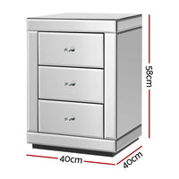 Set of 2 Bedside Table 3 Drawers Mirrored Glass - PRESIA Silver Furniture Kings Warehouse 