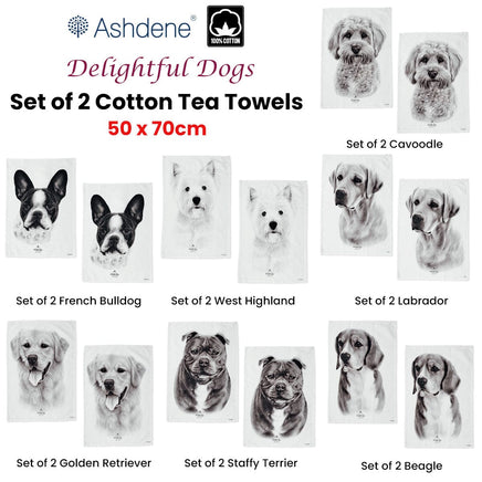Set of 2 Delightful Dogs Cotton Kitchen Tea Towels 50 x 70 cm Beagle Home & Garden Kings Warehouse 