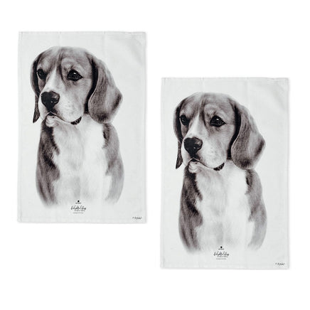 Set of 2 Delightful Dogs Cotton Kitchen Tea Towels 50 x 70 cm Beagle Home & Garden Kings Warehouse 