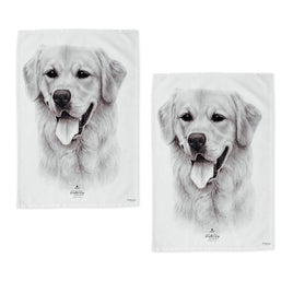 Set of 2 Delightful Dogs Cotton Kitchen Tea Towels 50 x 70 cm Golden Retriever Home & Garden Kings Warehouse 