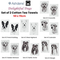 Set of 2 Delightful Dogs Cotton Kitchen Tea Towels 50 x 70 cm Labrador Home & Garden Kings Warehouse 