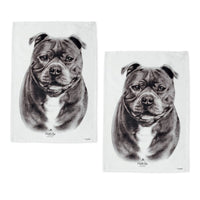 Set of 2 Delightful Dogs Cotton Kitchen Tea Towels 50 x 70 cm Staffy Terrier Home & Garden Kings Warehouse 