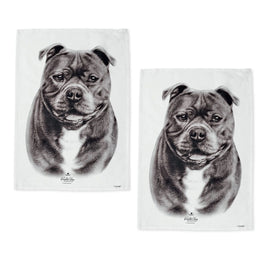 Set of 2 Delightful Dogs Cotton Kitchen Tea Towels 50 x 70 cm Staffy Terrier Home & Garden Kings Warehouse 
