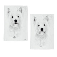 Set of 2 Delightful Dogs Cotton Kitchen Tea Towels 50 x 70 cm West Highland Home & Garden Kings Warehouse 