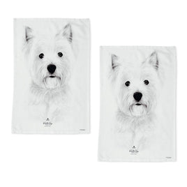 Set of 2 Delightful Dogs Cotton Kitchen Tea Towels 50 x 70 cm West Highland Home & Garden Kings Warehouse 