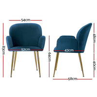 Set of 2 Kynsee Dining Chairs Armchair Cafe Chair Upholstered Velvet Blue dining Kings Warehouse 