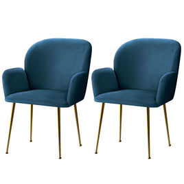 Set of 2 Kynsee Dining Chairs Armchair Cafe Chair Upholstered Velvet Blue dining Kings Warehouse 
