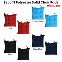 Set of 2 Outdoor Polyester Solid Chair Pads 40 x 40cm Black Home & Garden Kings Warehouse 