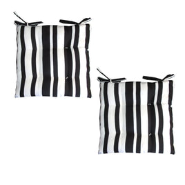 Set of 2 Outdoor Polyester Striped Chair Pads 40 x 40cm White Black Home & Garden Kings Warehouse 