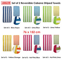 Set of 2 Reversible Cabana Striped Towels Lime/Blue Home & Garden Kings Warehouse 