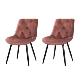 Set of 2 Starlyn Dining Chairs Kitchen Chairs Velvet Padded Seat Pink dining Kings Warehouse 