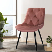 Set of 2 Starlyn Dining Chairs Kitchen Chairs Velvet Padded Seat Pink dining Kings Warehouse 