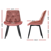 Set of 2 Starlyn Dining Chairs Kitchen Chairs Velvet Padded Seat Pink dining Kings Warehouse 