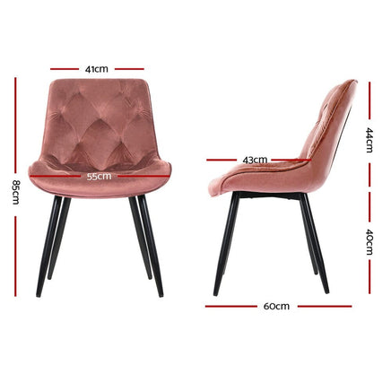 Set of 2 Starlyn Dining Chairs Kitchen Chairs Velvet Padded Seat Pink dining Kings Warehouse 