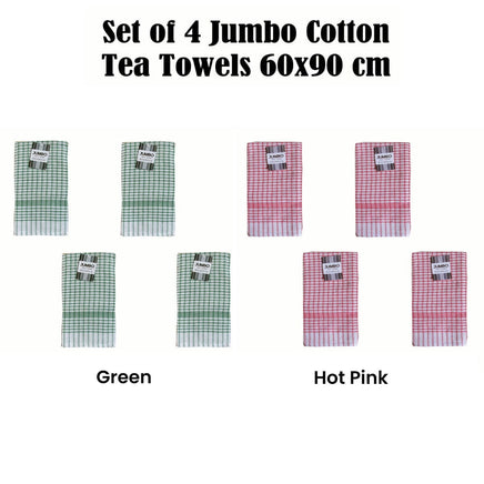 Set of 4 Cotton Checkered Jumbo Tea Towels 60x90cm Green Home & Garden Kings Warehouse 