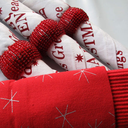 Set of 4 Fiona Cotton Placemats with Napkins and Napkin Rings Red White Home & Garden Kings Warehouse 