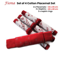 Set of 4 Fiona Cotton Placemats with Napkins and Napkin Rings Red White Home & Garden Kings Warehouse 