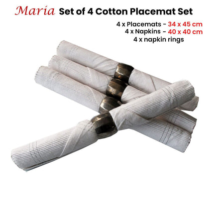 Set of 4 Maria Cotton Placemats with Napkins and Napkin Rings White Home & Garden Kings Warehouse 