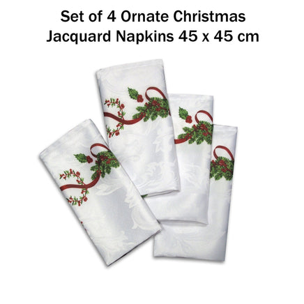Set of 4 Ornate Christmas Xmas Festival Jacquard Napkins Home & Garden Kings Warehouse 