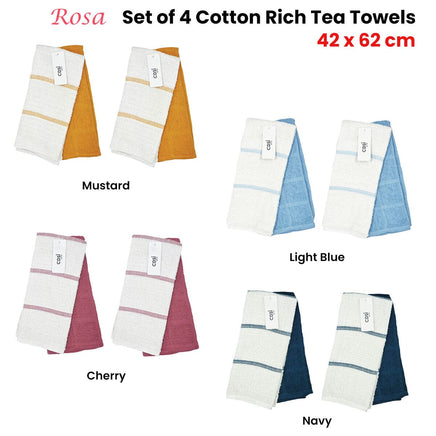 Set of 4 Rosa Cotton Rich Terry Tea Towels 42 x 62cm Cherry Home & Garden Kings Warehouse 