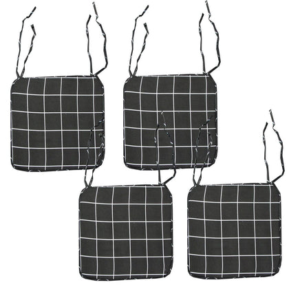 Set of 4 Square Chair Pads with Ties Checkered Charcoal Home & Garden Kings Warehouse 